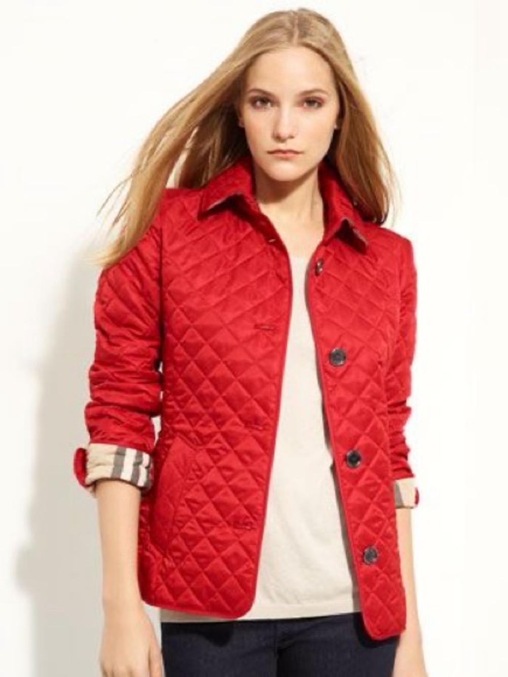 Burberry Brit Red Diamond Quilted Jacket Size XL